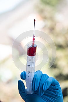 Injection syringe with blood