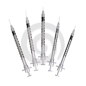 Injection syringe needles in a group