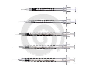 Injection syringes of various capacity and needle gauge