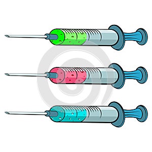 Injection Vector isolated. Medical syringe with needle flat cartoon illustration. Antidote isolated on white background. Vaccine