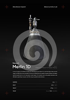 Merlin 1D (vacuum version) Rocket engine 3D illustration poster