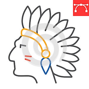 Injun color line icon, america and navajo, redskin sign vector graphics, editable stroke linear icon, eps 10.