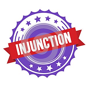 INJUNCTION text on red violet ribbon stamp photo