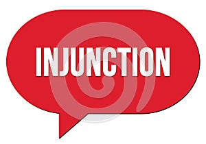 INJUNCTION text written in a red speech bubble photo