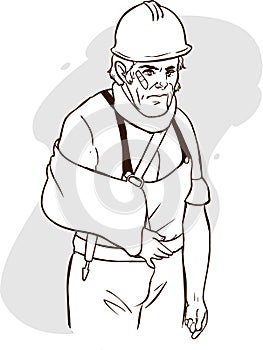 Injured builder with broken arm vector image