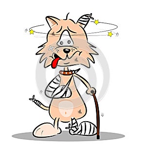 An injured cartoon cat