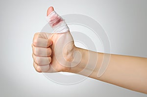 Injured finger with bloody bandage