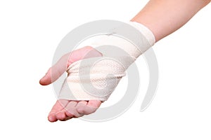 Injured hand with bandage