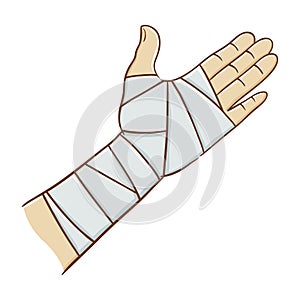 Injured Hand Wrapped in Elastic Bandage Vector illustration