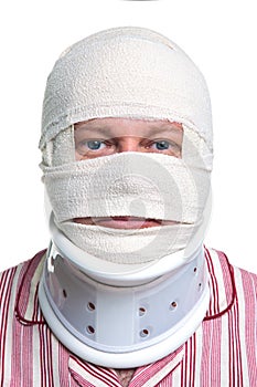 Injured man with a head bandage