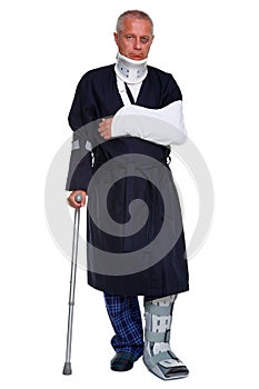 Injured man isolated on white