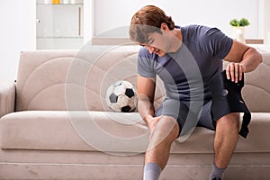 The injured man recovering at home from sports injury