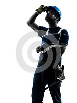 Injured manual worker man with injury brace despair silhouette