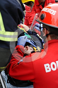 Life saving demonstration by firefigters