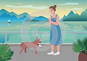Injured pet with owner flat color vector illustration