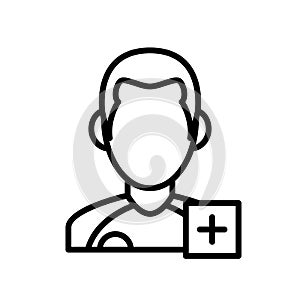 Injured player icon. man with plus mark. simple illustration outline style sport symbol.