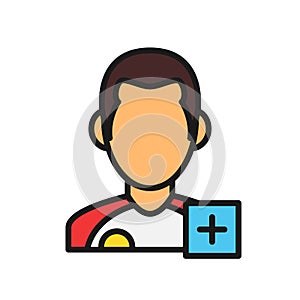 Injured player icon. man with plus mark. simple illustration outline style sport symbol.