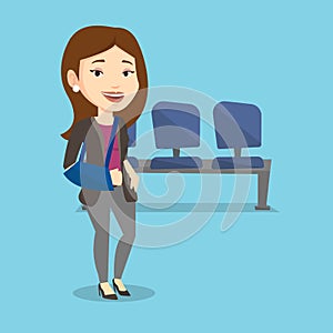 Injured woman with broken arm vector illustration.