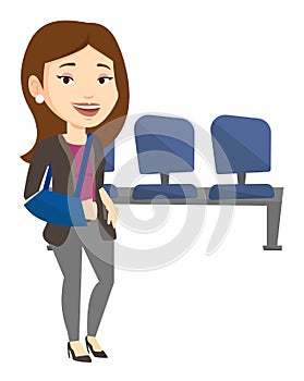 Injured woman with broken arm vector illustration.