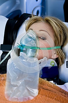 Injured Woman With Oxygen Mask