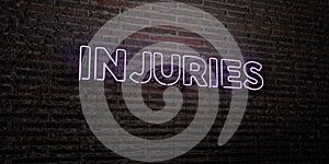 INJURIES -Realistic Neon Sign on Brick Wall background - 3D rendered royalty free stock image