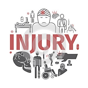 Injury banner. Infographic. Vector signs for web graphics. photo