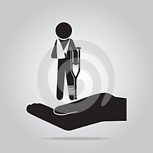 Injury man and bandage in hand icon