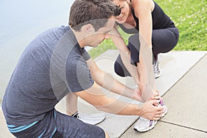 Injury - sports woman with twisted sprained