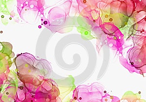 Ink colorful green, pink, white alcohol abstract backgound. Neon colors  background painting. Hand painted colorful texture. There