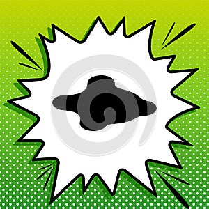 Ink blobs sign. Black Icon on white popart Splash at green background with white spots. Illustration