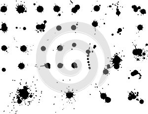 Ink blot collection, , black drops on white background. Vector illustration