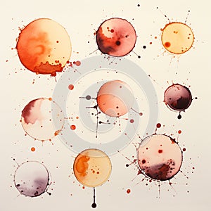 Ink blots with dripping ink splattered paint and handdrawn ink