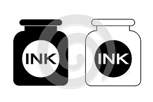 Ink bottle black white flat design icon - vector illustration