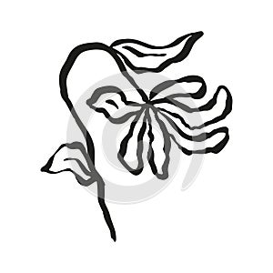 Ink brush abstract flower sketch isolated on white