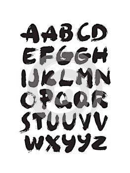 Ink brush calligraphy font. Vector alphabet
