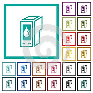 Ink cartridge outline flat color icons with quadrant frames