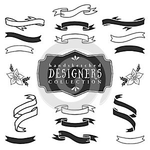 Ink decorative ribbon banners. Designers collection.