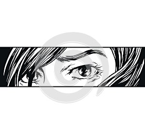 Ink drawing eyes manga illustration