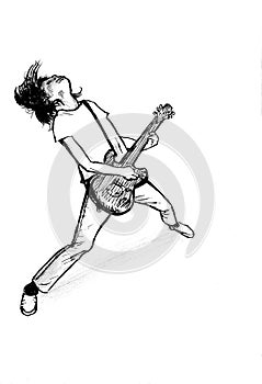 Man plays electric guitar ink drawing photo