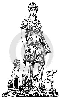 Ink drawing of old historical statue of Lviv (