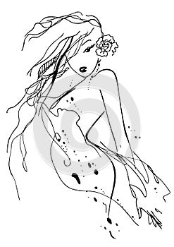 Ink Drawing of Woman Silhouette