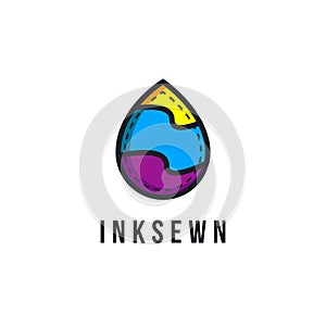 Ink drop with cmyk color as sewn label, logo icon vector template