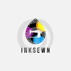 Ink drop with cmyk color as sewn label, logo icon vector template