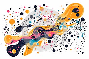 Ink drops spread, texture spots, bright colors, white background