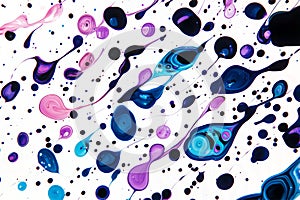 Ink drops spread, texture spots, bright colors, white background