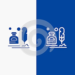 Ink, Erite, Fur, Letter, Office, Line and Glyph Solid icon Blue banner Line and Glyph Solid icon Blue banner