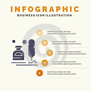 Ink, Erite, Fur, Letter, Office, Solid Icon Infographics 5 Steps Presentation Background