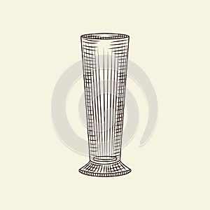 Ink hand drawn empty cider glass vector illustration. Vintage pilsner glass of beer sketch isolated on light background