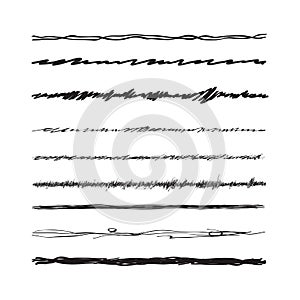 Ink hand-drawn vector line border set and scribble design element. Vector illustration