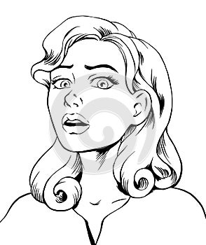 Ink linework surprised pop art woman